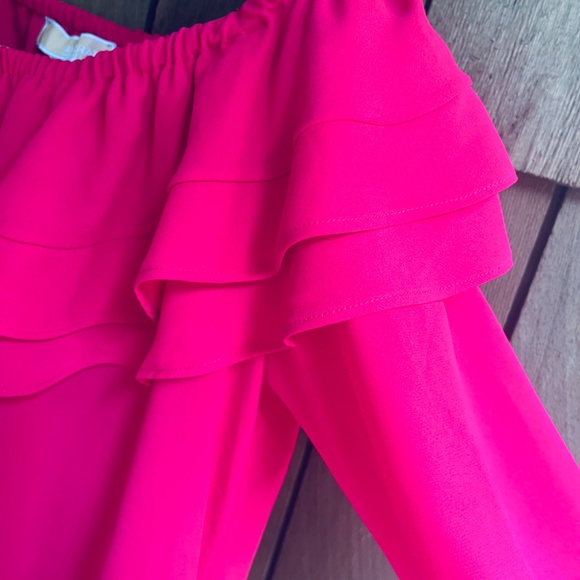 MICHAEL Michael Kors Solid Ruffle Peasant Top, Deep Pink, Long Sleeve Blouse M - Picture 7 of 15